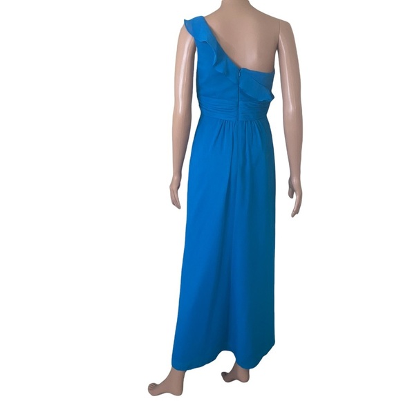 Chiffon cascading one shoulder dress from David’s Bridal in the color blue SZ 2 - Picture 3 of 10